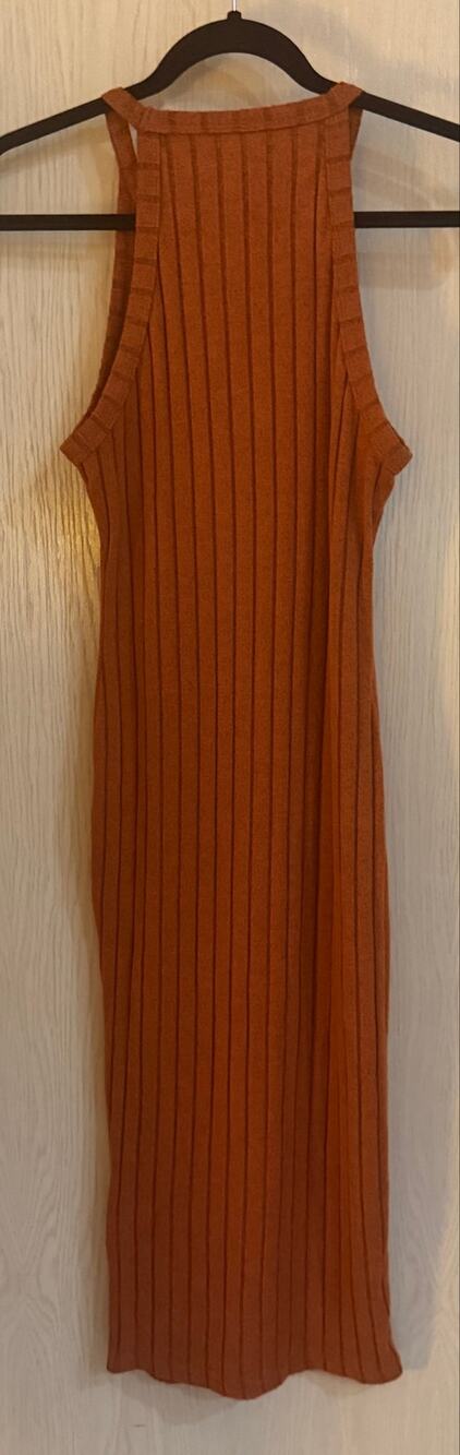 Women's Small Rust Orange Ribbed Knit Sleeveless Bodycon Midi Dress